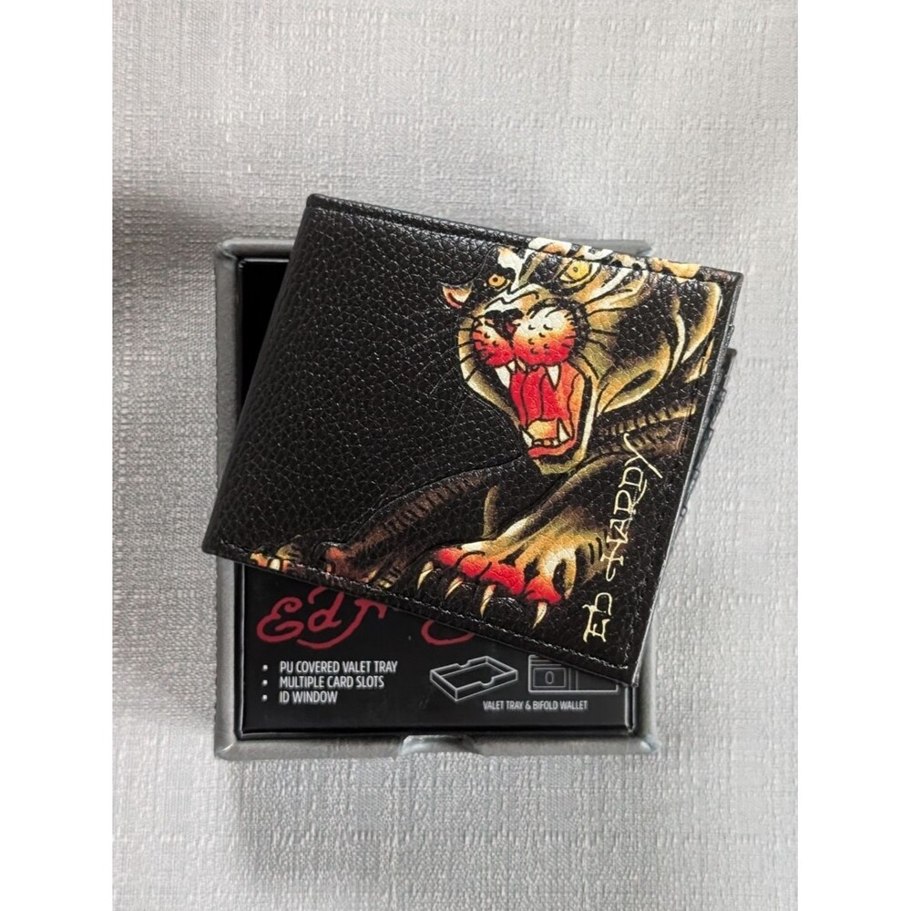 Ed Hardy Panther Tattoo Print Faux Leather Wallet NEW!